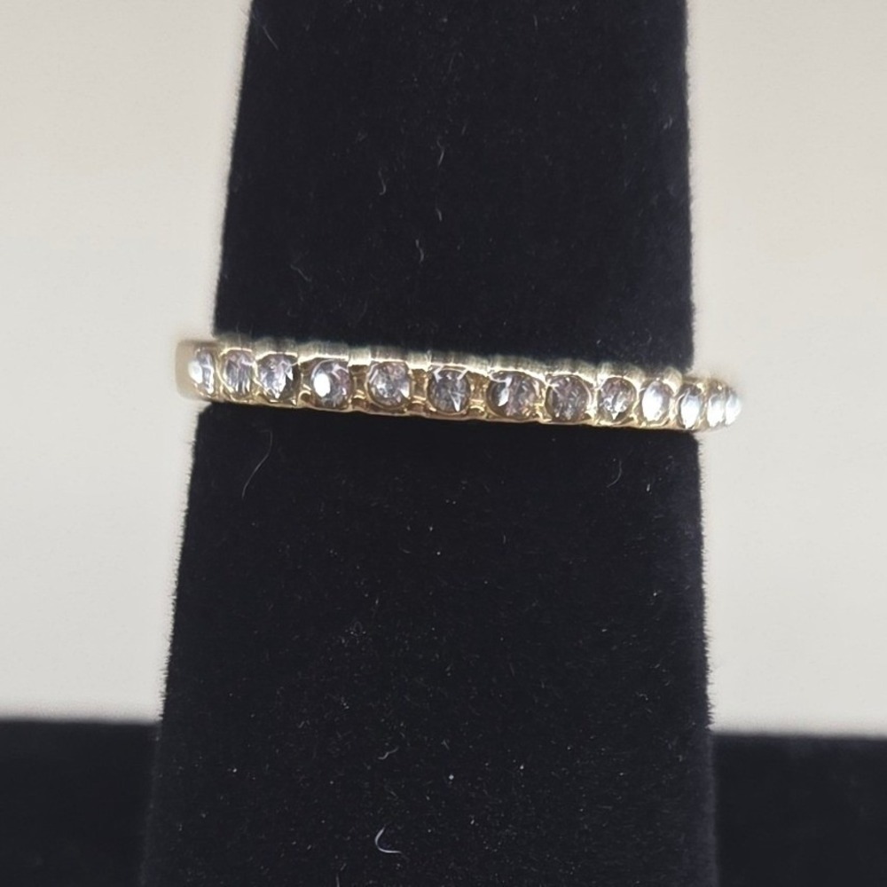Gold Tone Crystal Eternity Band Ring Stackable Size 7.5 Minimalist Women 0375
